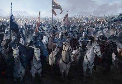 The battlefield by Gongjin Wang Fantasy Battle Scene, Fantasy Battlefield, Medieval Battlefield, Battlefield Art, Medieval Army, Fantasy Army, Crusader Knight, Asoiaf Art, Fantasy Battle