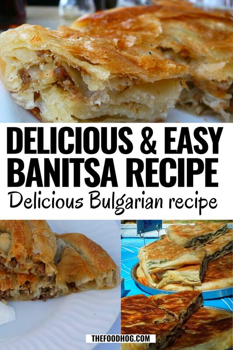 Delicious & Easy Banitsa Recipe: Indulge in a heavenly blend of flaky filo dough and creamy cheese layers, baked to golden perfection. Simple ingredients, straightforward steps. Perfect for breakfast or appetizers. Taste Bulgaria's best in each bite. Impress family and friends with this irresistible Bulgarian delicacy! Banitsa Recipe, Simit Recipe, Meze Platter, Filo Dough, Filipino Street Food, Bread Substitute, Crowd Pleasing Appetizers, Ground Meat Recipes, Easy Meat Recipes