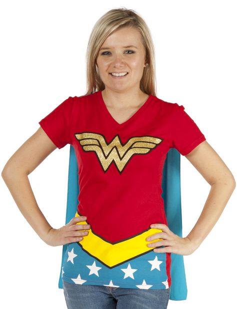 Wonder Woman Caped V-Neck Shirt Hero Costumes For Women, Super Hero Costumes For Women, Wonder Woman Outfit, Wonder Woman Shirt, Super Hero Shirts, Cape Costume, Wonder Woman Cosplay, Wonder Woman Logo, Wonder Woman Costume