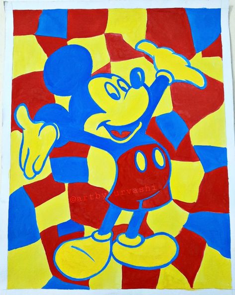 Camouflaged in triad or primary colours painting of Mickey mouse Colour Wheel Painting Ideas, Primary Colours Painting, Complementary Colors Painting Easy, Colour Harmony Art, Primary Colour Composition, Primary Colour Painting, Primary Colors Painting Ideas, Primary Colors Drawing Art, Primary Colour Drawing