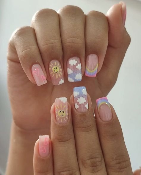 Cute Nails Kids Summer, Cute Nail Ideas For 10-11, Cute Nails For Ten Year Olds, Kids Nail Designs Summer, Cutest Nails Ever, Squoval Nails Design Summer, Summer Kids Nails, Preppy Nail Designs For Kids, Nail Inspo For Kids