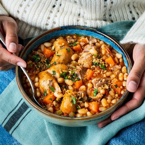 Slow Cooker Cassoulet | Savory Toasted Bread Crumbs, Italian Chicken Sausage, Boneless Pork Shoulder, Stop And Shop, Toasted Bread, French Cooking, Boneless Pork, Main Meals, Bread Crumbs