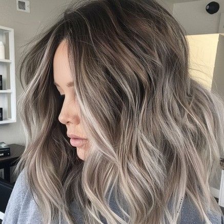 Medium Ash Blonde Hair Balayage, Ash Balayage On Brown Hair, Ash Brown Balayage Light Blonde, Brown Hair Platinum Highlights, Ash Brown Blonde Balayage, Cool Ash Blonde Balayage On Dark Hair, Ash Blonde With Brown Lowlights, Light Ash Brown Balayage, Ash Blonde Balayage Brunette