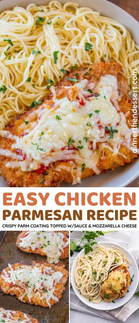 Easy Chicken Parmesan Recipe - Dinner, then Dessert Chicken Parmesan Recipe Easy, Dinner Then Dessert, Chicken Parmesan Recipe, Parmesan Recipes, Baked Chicken Parmesan, Chicken Dishes Recipes, Marinara Sauce, Chicken Parmesan, Italian Dishes