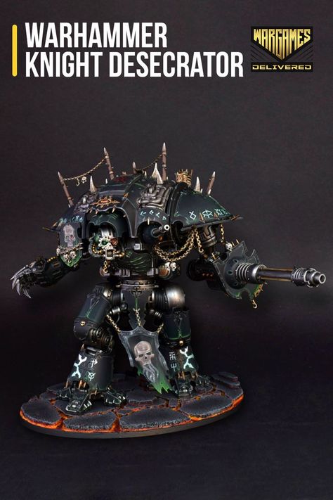 An amazing inspiration for you wargamers out there looking to bring their Knight Desecrator to battle in crisp and colorful detail. 😍😍🔥 A Knight Desecrator is a type of Questoris Pattern Chaos Knight that excels at close-to-mid-range combat. Source and Painted by @Tzen at bolterandchainsword forums Warhammer 40k Knight, Chaos Knight 40k, Knight 40k, 40k Knight, Knights 40k, Chaos Knight, Chaos Legion, First Knight, Imperial Knight