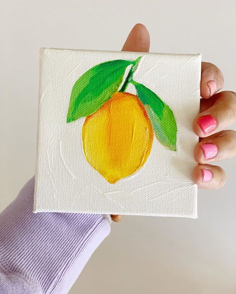 Fruits Painting, Lemon Painting Acrylic Easy, Fruit Art Drawings, Detroit Art, Lemon Painting, Lemon Art, Fruit Painting, Small Canvas, Paint And Sip