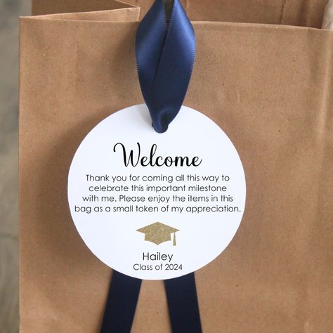 Graduation Hotel Welcome bag tags and ribbon; guest favor; out of town; class of 2024 thank you gift bag simplistic appreciation party gift by CaysonAndCo on Etsy Welcome Bag Tags, Guest Gift Bags, Hotel Welcome Bags, Thank You Party, Navy Ribbon, Welcome Bag, Graduation Year, Welcome Bags, Class Of 2024