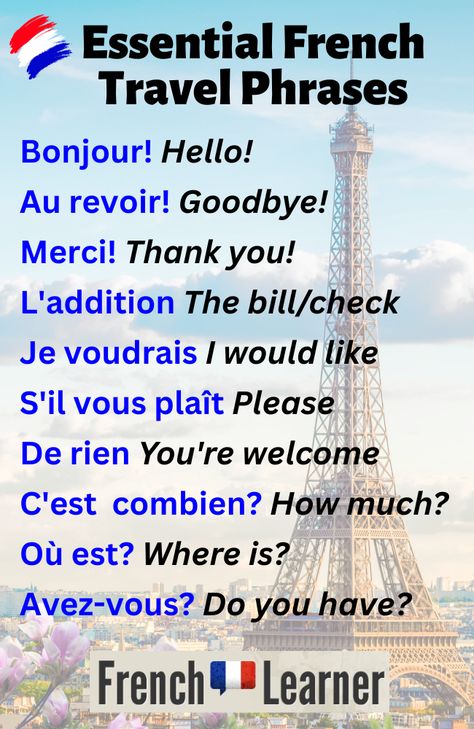 Important French Phrases, French Travel Phrases, Speaking French, Travel Phrases, French Travel, Trip To France, Check Please, French Phrases, How To Speak French