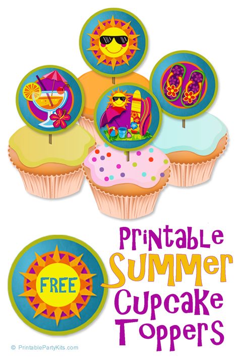 FREE Printable Summer Cupcake Toppers Summer Cupcake, Funny Cupcakes, Beach Cupcakes, Cupcake Toppers Template, Cupcake Toppers Free, Actually I Can, Summer Cupcakes, Cupcake Images, Cupcake Bakery