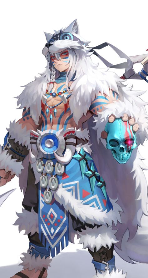 White Wolf Character Design, Barbarian Character Design Male, Pathfinder Rpg Characters, Wolf Character, Roleplay Characters, Black Cartoon Characters, White Wolf, Character Wallpaper, Character Design Male