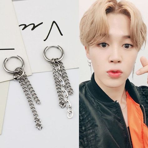 Jimin Accessories, Jimin Earrings, Jewelry Kpop, Bts Earrings, Kpop Earrings, Pendulum Earrings, Long Chain Earrings, Ear Chain, Circle Earrings Studs