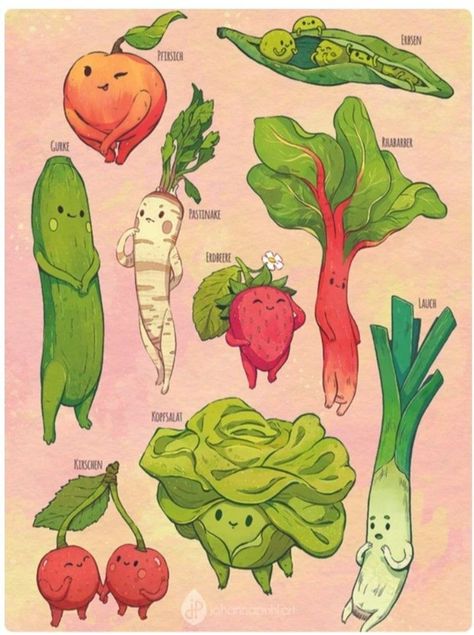 Veggie Art, Stickers Magnets, Arte Inspo, Cute Animal Drawings, Illustrations And Posters, Art Portfolio, Inspired By Nature, Cute Doodles, Creature Art