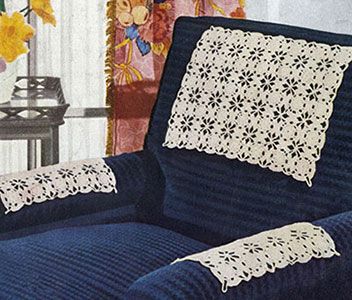 Flowery Chair Set Pattern #7032 Antimacassar Crochet Patterns, Crochet Armchair Covers, Crochet Sofa Arm Covers, Crochet Chair Back Patterns Free, Crochet Arm Chair Covers, Crochet Couch Arm Covers Free Pattern, Sofa Arm Covers, Crochet Chair, Armchair Covers