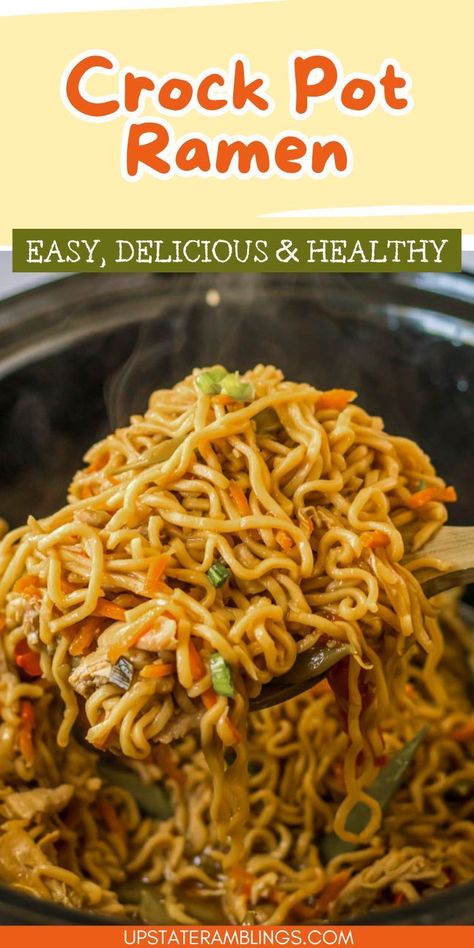 Crock Pot Ramen Ramen In Slow Cooker, Chicken Ramen In Crock Pot, Ramen Slow Cooker Recipes, Slow Cook Ramen, Crock Pot Ramen Recipes, Crockpot Chicken Ramen Recipes, Slow Cooker Noodle Recipes, Ramen Noodle Crockpot Recipes, Crock Pot Ramen Noodle Recipes