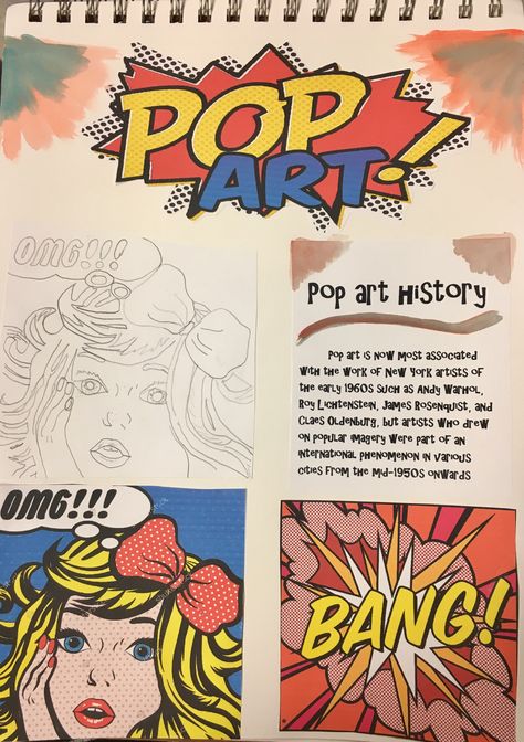 2017 Art History Visual Journal #6 - POP Art - #nghsroom406 A Level Art Sketchbook Pop Art, Pop Art Mind Map, Pop Art Sketchbook Page, Pop Art Title Page Gcse, Gcse Art Background Ideas Simple, Pop Art Title Page, Art History Sketchbook, Pop Art Gcse Sketchbook, Pop Art Sketchbook