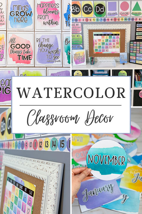 Looking for a Watercolor classroom decor theme? This classroom decor bundle will go perfectly in a watercolor or rainbow themed room! I think it would also look great with any classroom decor!  #watercolor #watercolordecor #watercolorclass #watercolorclassroom #watercolors #rainbowclass #rainbowclassdecor #rainbowclassroom #classdecor #classroomdecor #teaching Watercolor Theme Classroom, Classroom Themes Rainbow, Watercolor Bulletin Board, Class Jobs Display, Watercolor Classroom Decor, Rainbow Themed Room, Rainbow Theme Classroom, Decorating Classroom, School Wide Themes