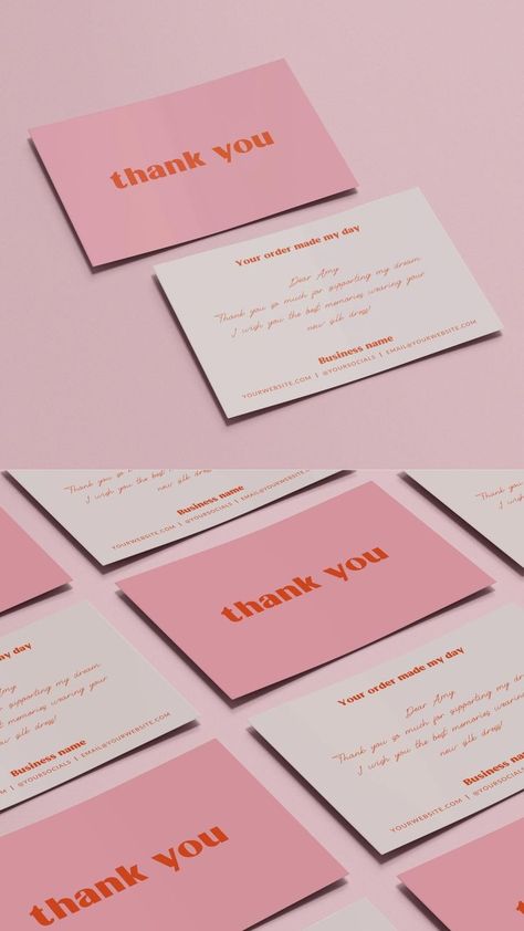 Aesthetic Thank You Card Ideas, Pink Thank You Cards, Pink Small Business Aesthetic, Small Business Packaging Ideas Thank You Cards, Thank You Postcard, Thank You For Your Order Card, Thank You Card Design Aesthetic, Card Design Aesthetic, Thank You Card Sample