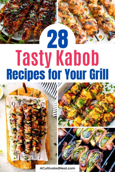 28 Tasty Kabob Recipes For Grilling- If you want a delicious summer recipe to put on your grill, then you'll like these kabob recipes for grilling! There are so many tasty grilled skewers you can make! | skewer recipes for the grill, summer recipes, #grillRecipes #kabobRecipes #skewerRecipes #summerRecipes #ACultivatedNest Meats On The Grill, Best Skewer Recipes, Summer Skewer Recipes, Kabob Ideas Grilled, Grilling Kebabs Skewers, Grilled Meatballs Skewers, Grilled Recipes Healthy, Bbq Kebabs Skewer Recipes, Meatball Kabobs On The Grill