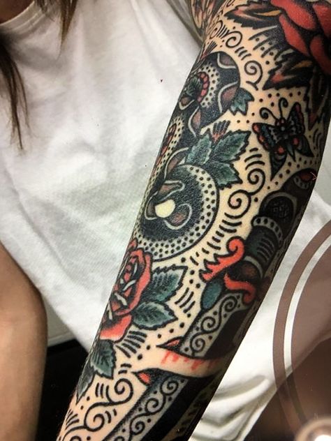 170+ Awesome Fill in Tattoos For Sleeves (2022) Ideas with Pictures - TattoosBoyGirl Traditional Tattoo Sleeve Filler, Traditional Filler, Fill In Tattoo Ideas, Traditional Tattoo Filler, Old School Tattoo Sleeve, Gap Filler Tattoo, Sleeve Filler, Mangas Tattoo, Tattoo Sleeve Filler