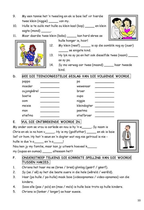 Grade 5 Afrikaans Worksheets Free Download Learning Afrikaans, Editing Practice Worksheets, Afrikaans Worksheets, Worksheets For Grade 5, Grammar Review, Back To School Worksheets, Afrikaans Language, Grade 6 Math, Literacy Worksheets