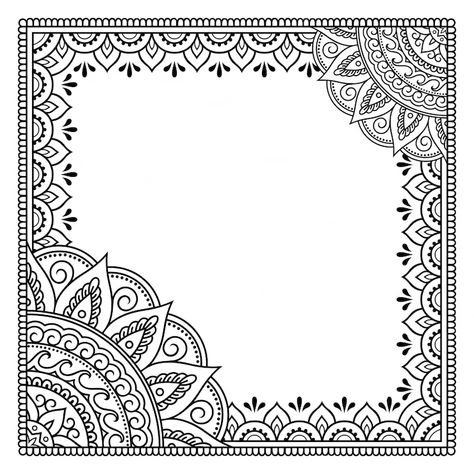 Premium Vector | Vector frame in eastern tradition stylized with henna tattoos decorative pattern for decorating covers for book notebook casket magazine postcard and folder flower border in mehndi style Henna Book Cover Design, Design For Projects On Paper Border, Mdp Project, Mandala Art Border Design, Book Boarders, Mandala Border Design, Traditional Border Design, Corner Mandala, Mandala Border