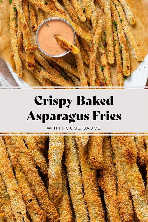 Crispy Baked Asparagus, Baked Asparagus Fries, Oven Baked Asparagus, How To Make Asparagus, Vegan Egg Replacement, Asparagus Fries, Baked Asparagus, Vegetable Side Dishes Recipes, Best Appetizer Recipes