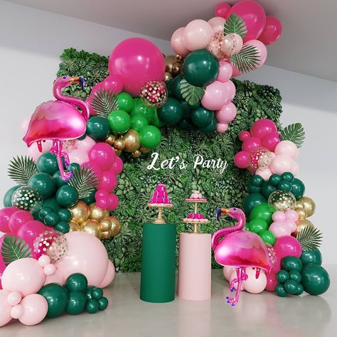 Amazon.com: 156Pcs Tropical Flamingo Balloon Arch Garland Kit, Hot Pink Dark Green Light Pink Gold Confetti Flamingo Foil Balloons with Palm Leaves for Hawaiian Luau Aloha Summer Beach Birthday Party Decorations : Toys & Games Beach Birthday Party Decorations, Flamingo Birthday Decorations, Tropical Balloons, Dark Green Light Pink, Party Balloon Arch, Flamingo Party Decor, Flamingo Balloons, Confetti Party Decorations, Tropical Theme Party