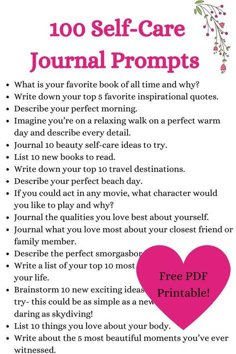 Have you ever made a self-care journal? Then you’ll enjoy these free PDF printable journal pages! 100 Journal prompts about wellness, self-care, and self-love that you can print out and use for your writing or bullet journal. #journalpages #freejournalpages #freeprintable #journaling 100 Journal Prompts, Fun Words To Say, Journal Creative, Printable Journal Pages, Crafts Table, Self Care Journal, Journal Questions, To Do Planner, Healing Journaling