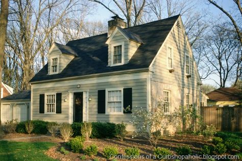 Color combo idea- stone/khaki with black shutters Cape Cod Architecture, Cape Cod Exterior, Cape Cod House Exterior, Home Architecture Styles, Cape Cod House Plans, Cape Cod Cottage, Mansion Exterior, Cape Cod Style House, Black Shutters