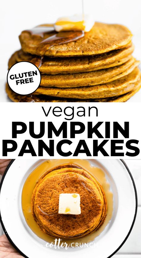 The perfect weekend brunch addition, these Vegan Pumpkin Pancakes are made with simple pantry staple ingredients and canned pumpkin. Pumpkin Puree Pancakes, Pumpkin Pancakes Gluten Free, Vegan Pumpkin Pancakes, Fall Yummies, Pancakes Gluten Free, Spice Pancakes, Fall Recipes Breakfast, Pumpkin Pancake Recipe, Pumpkin Spice Donut