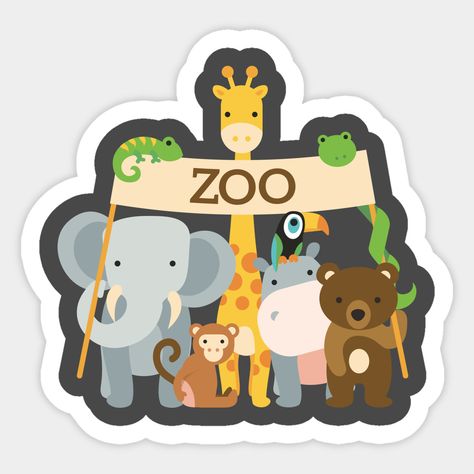 Beautifull design for a day in the zoo. -- Choose from our vast selection of stickers to match with your favorite design to make the perfect customized sticker/decal. Perfect to put on water bottles, laptops, hard hats, and car windows. Everything from favorite TV show stickers to funny stickers. For men, women, boys, and girls. Zoo Animal Clipart, Zoo Stickers, Zoo Cartoon, Cartoon Zoo Animals, Zoo Zoo, Bus Ideas, Sketch Images, Sticker Business, Safari Design