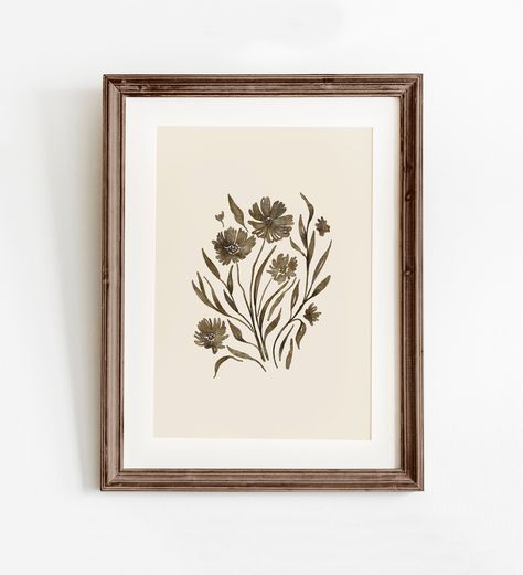 "Brown Wildflower Neutral Botanical Printable Wall Art Instant Download - Direct from the artist Art Title: Brown Wildflowers vol. 1 A neutral botanical brown wildflower painting. When creating this piece, I wanted to give it a botanical eclectic vintage look that would suit any room. Pair it with a landscape or with the matching set! This artwork was originally created by Aubrey, the owner of Little Lady Print Shop. Please note, this is a high-resolution 300 dpi DIGITAL download for PRINTABLE art.  Pairs well with: https://www.etsy.com/ca/listing/1413812588/muted-wildflower-painting-neutral?click_key=f212bd49e74b620c5f8b9f6964349b024c285a5b%3A1413812588&click_sum=83d29a63&ref=shop_home_active_1&sts=1 YOUR DOWNLOAD INCLUDES: RATIO 2:3 4x6\" | 8x12\" | 12x18\" | 16x24\" | 20x30\" | 24x36\" Vintage Art Aesthetic, Wildflower Painting, Line Wall Art, Wildflower Paintings, Spring Wildflowers, Textile Wall Art, Botanical Artwork, Brown Wall Art, Neutral Wall Art