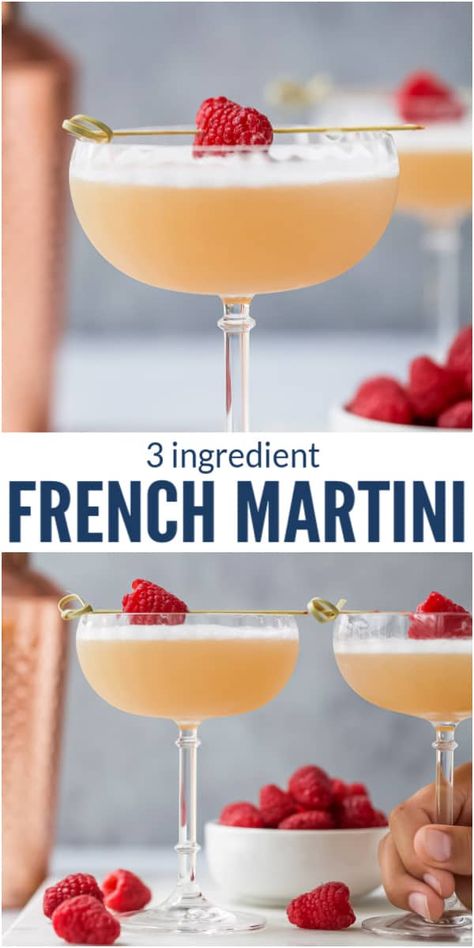 Are you looking for a fun, easy cocktail to make for your next happy hour? This 3 Ingredient French Martini comes together with a few shakes of vodka, Chambord, and pineapple juice. It's sure to impress your friends when you show up with this sophisticated and refreshing cocktail. #cocktailrecipe #martinirecipe #martinis #frenchmartini #cocktails #vodkarecipe Martini With Pineapple Juice, Easy Fun Martinis, Fruity Martini Recipes Vodka, Good Martini Recipes, Refreshing Martini Recipes, French Martini Chambord, Martini Recipes Fruity, Different Martini Recipes, Pitcher Martini Recipe