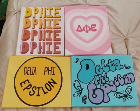 Delta Phi Epsilon Canvas, Dphie Canvases, Initiation Ideas, Sorority Canvas Paintings, Sorority Paintings, Whiteboard Ideas, Big/little Baskets, Big Little Canvas, Sorority Art