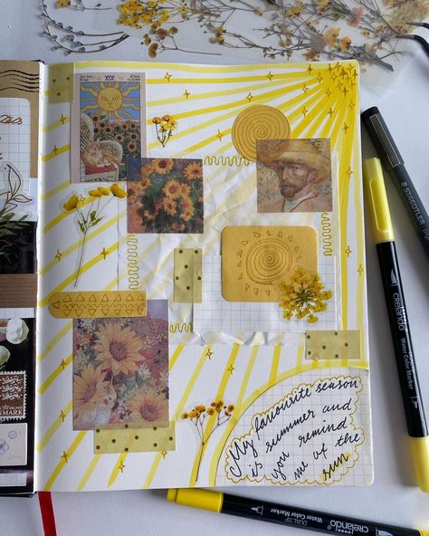 My favourite season is summer and you remind me of the sun. ☀️💛🌻 #summer #yellowaesthetic #yellowflowers #sunflowers #creativejournaling #quote Sun Journal Ideas, Summer Journal Aesthetic, Water Color Markers, Aesthetic Journal Ideas, Sunflower Quotes, Summer Journal, Favourite Season, Aesthetic Journal, Pretty Notes