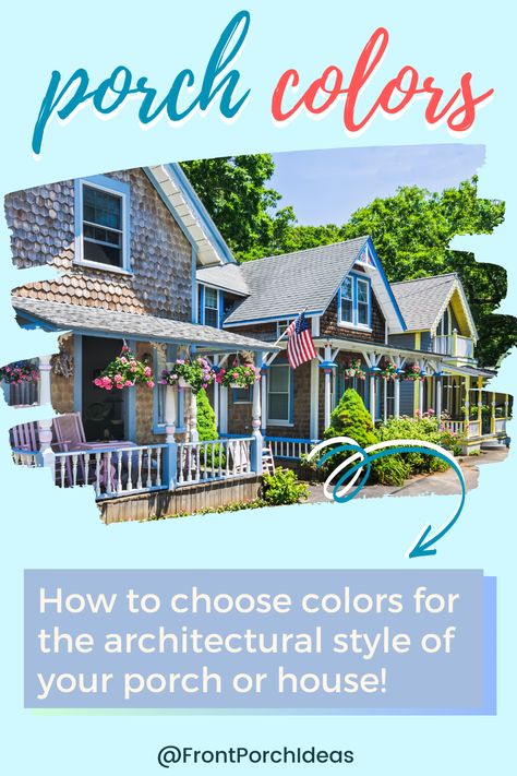 In this post, we put together the best colors schemes that are centered around the architectural style of your home. From Victorian to southwestern to Tuscan styles and beyond, this color chart will help you decide on the best color scheme for your homes style. Choosing the right color scheme for your homes architectural style is an easy way to add value to your home. Front Porch Color Scheme, Farmhouse Porches, Craftsman Porch, Victorian Homes Exterior, Victorian Porch, Add Value To Your Home, Homes Exterior, Porch Colors, House Trim