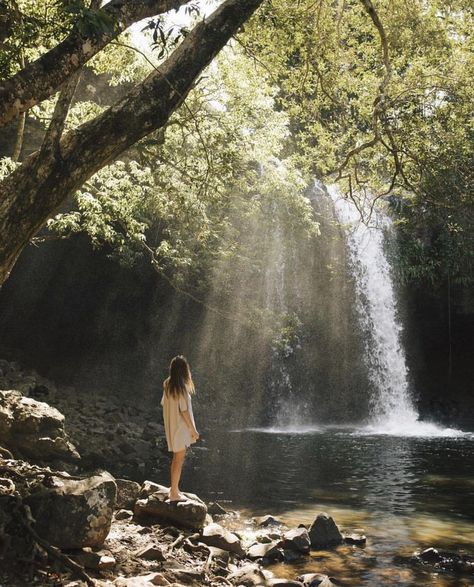 Sunny Day Photoshoot, Waterfalls Photoshoot Ideas, Senior Photos Waterfall, Waterfall Senior Pictures, Whimsical Senior Pictures, Waterfall Photoshoot Ideas, Kondalilla Falls, Glass Armor, Annie Tarasova