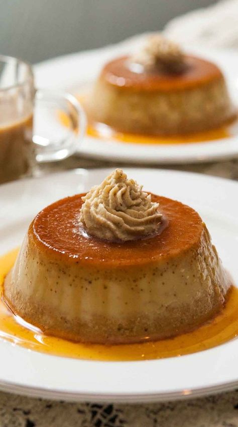 This pumpkin flan recipe is the silkiest, creamiest, most elegantly pumpkin-spiced dessert you could serve at your fanciest Autumn dinner parties or decadent Thanksgiving dinners! It’s a perfect make-a-day-ahead dessert that your guests will love to watch you flip and serve! Pumpkin Flan Recipe, Pumpkin Flan, Thanksgiving Dinners, Autumn Dinner, Fall Dinner Party, Flan Recipe, Fancy Desserts, Pumpkin Dessert, Fall Baking