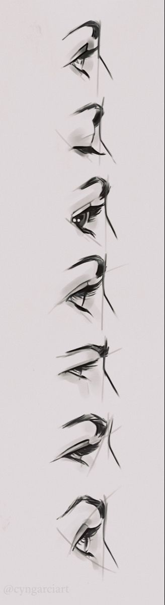 Eye drawing and painting references for expression and movement profile Drawing Poses Profile, Eye From Side Drawing, Blinded Eyes Drawing, Eye Drawing Profile, Narrow Eyes Drawing Reference, Movement Study Drawing, Eye Examples Drawing, Closed Eye Side Profile, Smile Profile Reference