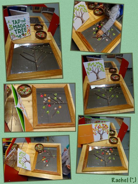 Enjoying Autumn - Stimulating Learning | Stimulating Learning Tap The Magic Tree Activities, Tap The Magic Tree, Learning Invitations, Kindergarten Inquiry, Emergent Curriculum, Reggio Inspired Classrooms, Reggio Classroom, Early Years Classroom, Tree Study