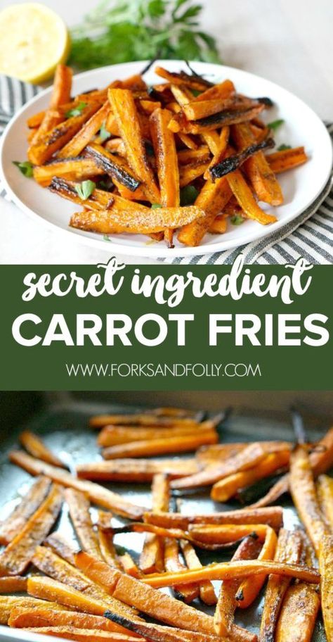 You won't miss regular ol' fries after trying these carrot fries!  Perfectly crunch and full of flavor, these carrot fries also naturally gluten-free and perfect for paleo diets.  Read on to find out what the secret ingredient is! Carrot Fries Recipe, Vegan Party Snacks, Carrot Fries, Paleo Crockpot, Gourmet Dinner, Veg Dishes, Fries Recipe, Toddler Food, Potato Side Dishes