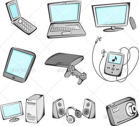 Gadgets Drawing, Electronics Illustration, Computer Speaker, Windows Tablet, Vine Tattoos, Hand Drawn Icons, New Tablets, Check Email, Technology Icon