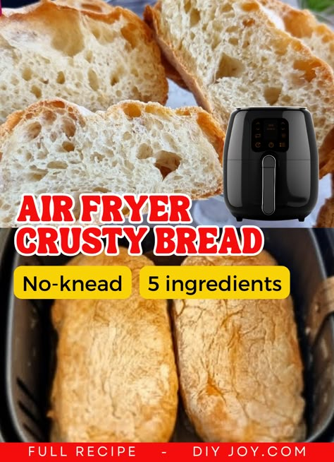 No-Knead Air Fryer Crusty Bread Recipe Easy Air Fryer Bread Recipe, Bread Recipe For Air Fryer, Air Fryer Bread No Yeast, Bake With Air Fryer, Air Fryer Crusty Bread, Air Fryer Ciabatta Bread, Air Fryer Italian Bread, Bread Recipes In Air Fryer, How To Make Bread In Air Fryer