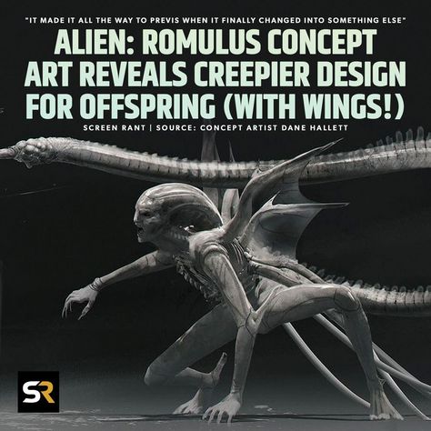 ICYMI: A concept artist for #Alien: Romulus shared a version of the Offspring that almost made it to the final cut. It’s a disturbing iteration of the now infamous hybrid, featuring iconic elements from the original Xenomorph’s with more spikes and (most notably) wings! 😱 Xenomorph Hybrid, Xenomorph Types, Unused Concept Art, Alien Xenomorph, All About Aliens, Hybrid Art, Closer Movie, Art Alien, Arte Alien