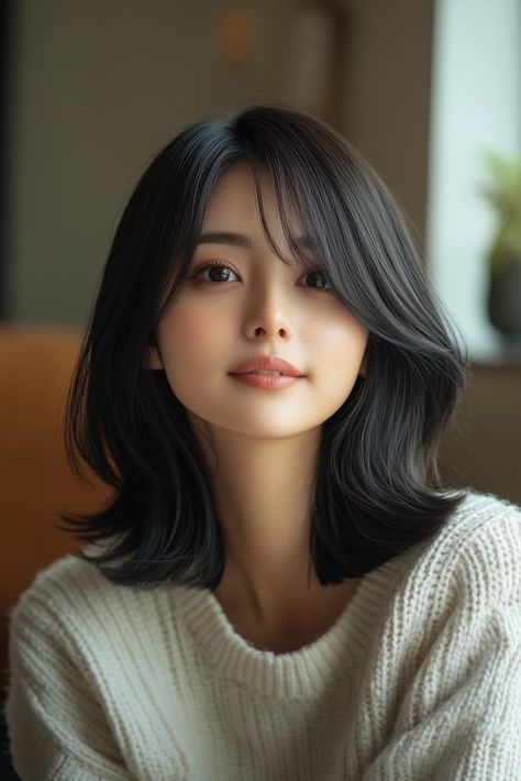 Medium Length Haircut For Big Foreheads, Curtain Bangs For Medium Hair, Bangs For Medium Hair, Asian Bob, Medium Hair Ideas, Bob With Curtain Bangs, Haircut For Big Forehead, Curtain Bangs Medium Hair, Bangs Medium Hair