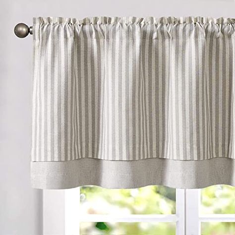 Amazon.com: JINCHAN Striped Valance Curtains Blackout Kitchen Valance for Windows Pinstripe Valance for Living Room 18 Inch Double Layer Farmhouse Window Valances Overlay Valance Rod Pocket 1 Panel Grey on Beige : Home & Kitchen Farmhouse Valances, Linen Valance, Country Valances, Farmhouse Valance, Valances For Living Room, Linen Valances, Window Toppers, Small Window Curtains, Farmhouse Windows