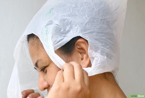 How to Make a Shower Cap with a Plastic Bag: 8 Steps Diy Shower Cap, Alisha Marie, Plastic Grocery Bags, Diy Shower, Shower Caps, Shower Cap, Cap Hair, Photo Essay, Aesthetic Beauty