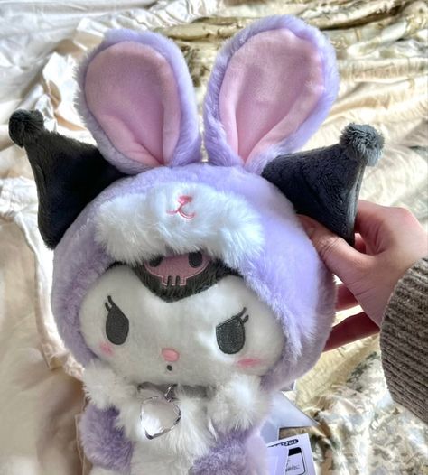 Kuromi Plush Aesthetic, Kuromi Doll, Sanrio Aesthetic, Kuromi Plush, Elsa Birthday, Purple Bunny, Cute Squishies, Pixel Art Templates, Doll Aesthetic