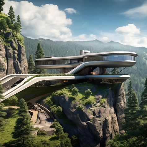 Futuristic houses on the cliffs Futuristic Garage, Futuristic Houses, Casa Minecraft, Vincent Callebaut, Minecraft Images, Building Inspiration, Futuristic Home, Modern Architecture Building, Cliff House