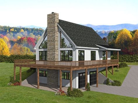 Mountain House Plan, Mountain Craftsman, Hillside House, Mountain House Plans, Lake House Plans, Contemporary Style Homes, Open Space Living, Craftsmen Homes, Big Windows